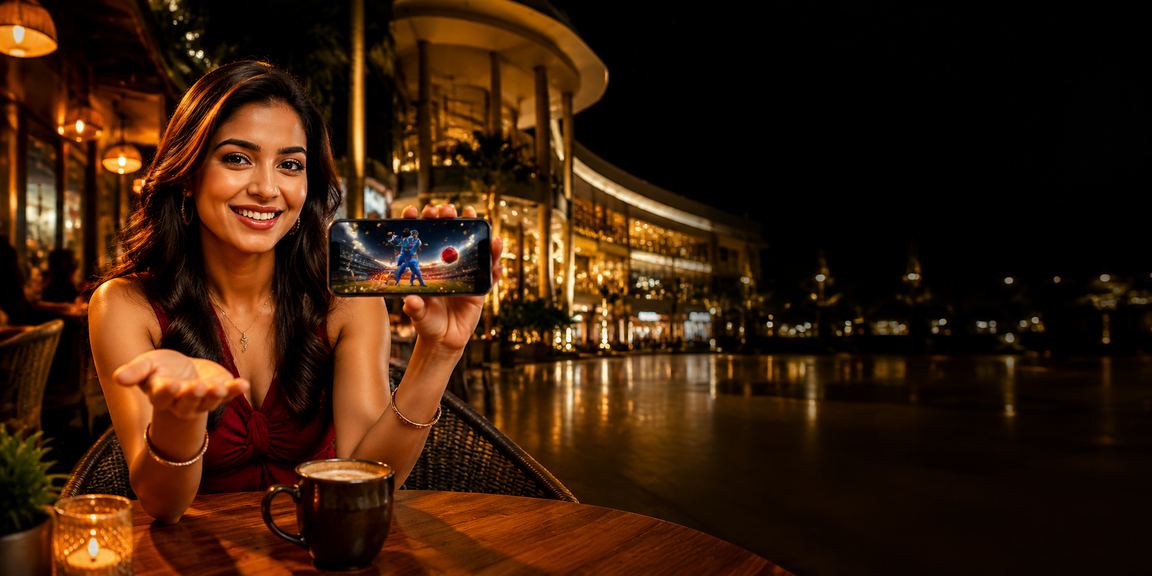 Indian user playing Aviator game on mobile during cricket match